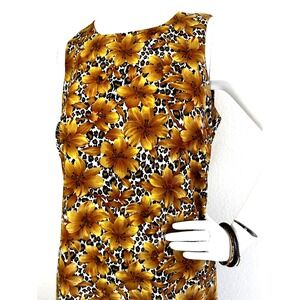 Vintage 80s-90s Helen Blake Midi Dress Sleeveless Floral Animal Brown Size Small